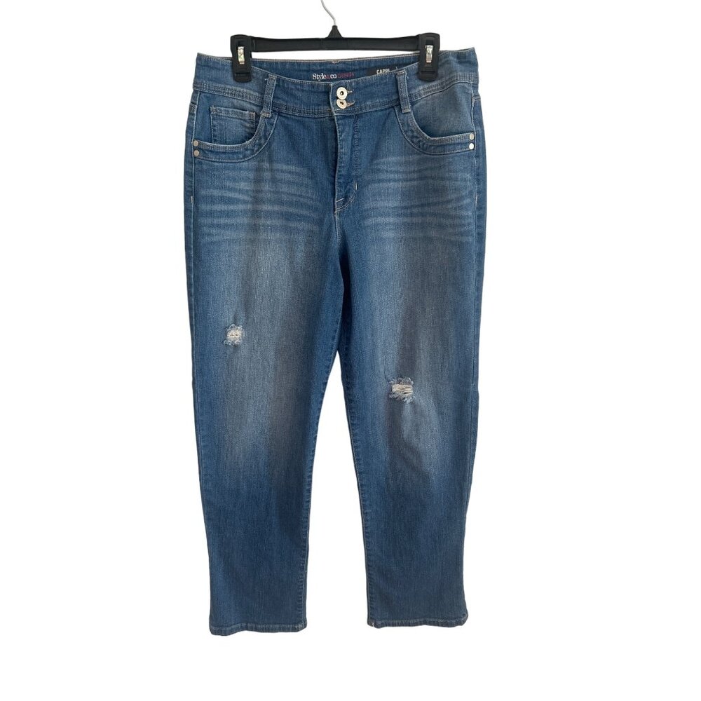 Style & Co Blue Lightly Distressed Denim Capris, Size 14 - Picture 1 of 7